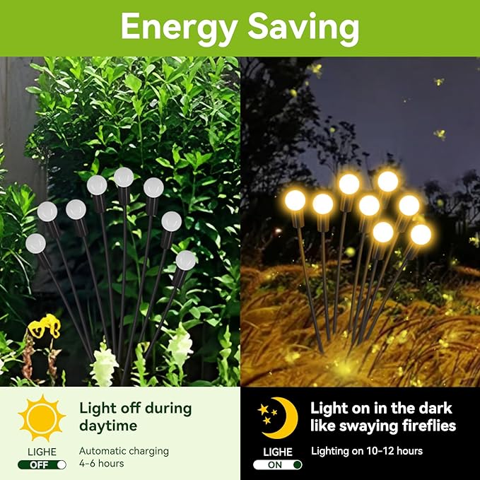 Solar Garden Lights Outdoor Waterproof, 6 Pack 48 LED Decorative Swaying Lights, Solar Firefly Light Outdoor Decor for Garden Gifts for Pathway Party Christmas, Warm White