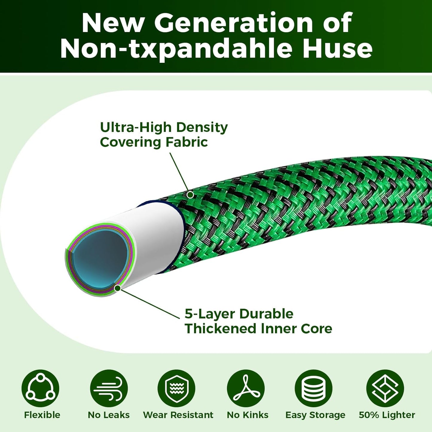Upgraded Garden Hose 75ft, Non-Expandable Hose, Heavy Duty Kink-Resistant Flexible Water Hose with High-Density Fabric,LeakProof Hose Metal Shut-Off Valve Connector for Patio, Car Wash. (75FT)