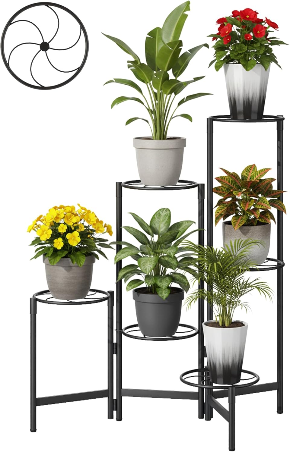 Outdoor Plant Stands for Patio Corner Tall Plant Stand Indoor Metal Flower Pot Stands for Multiple Plants 6 Tier Heavy Duty Shelf Black Kite