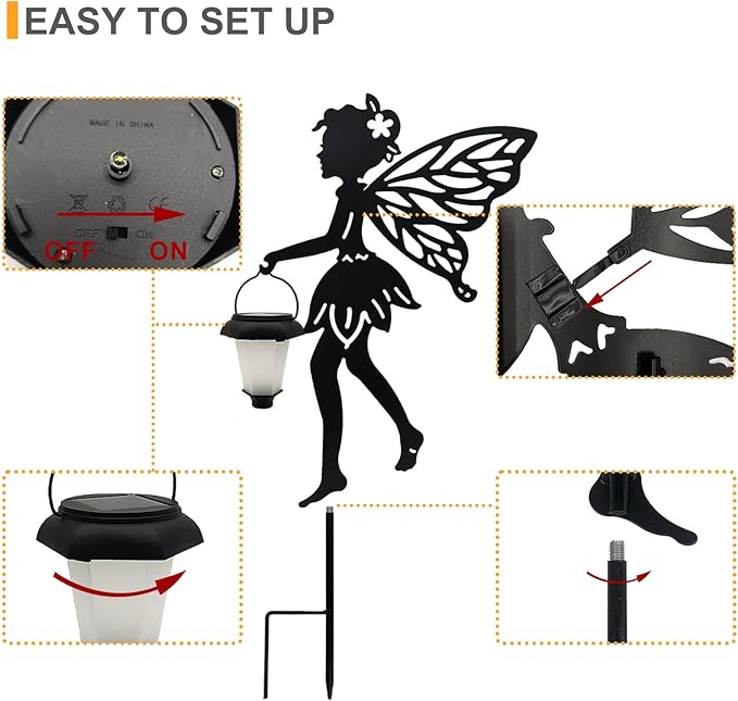 Solar Fairy Garden Stake Decorative Lantern, 2 Pack Metal Fairy Angel Garden Silhouette Lights for Lawn, Pathway, Patio, Yard Outdoor Decor