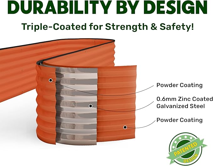 9-in-1 Galvanized Steel Raised Garden Bed // 8×2×1.5 ft Modular Planter for Gardening, Vegetables, Flowers // 18" Tall Metal Raised Garden Beds Outdoor (Orange) // Patented Design Planter Box