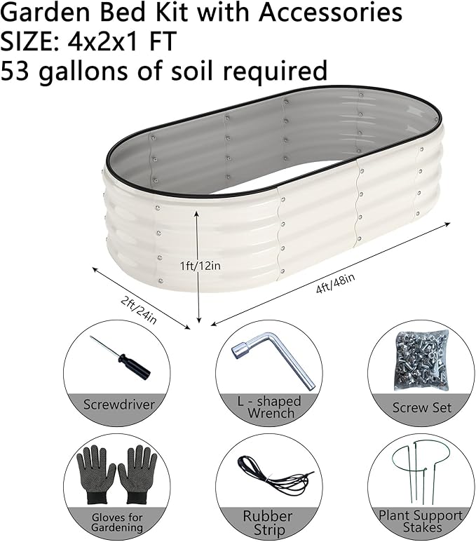 Galvanized Metal Planter Raised Garden Bed Kit for Gardening Outdoor，4x2x1ft 2 Planter Grow Garden Box Raised Flower Bed，Long Vegetable Clearance Herb Raised Garden Beds for Gardening White