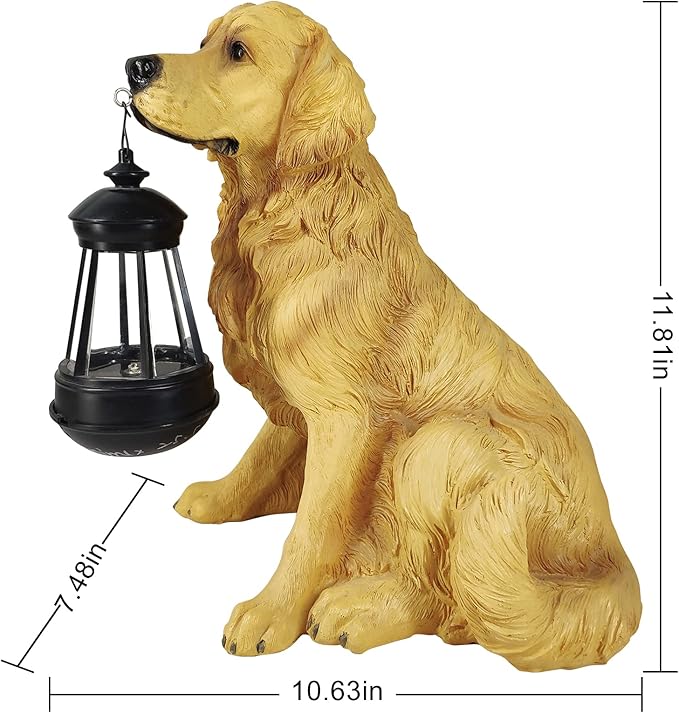 Notakia Golden Retriever Statue Outdoor with Solar Led Home Garden Decoration Windproof Lamp Realistic Dog Decor(Golden Retriever &LED)