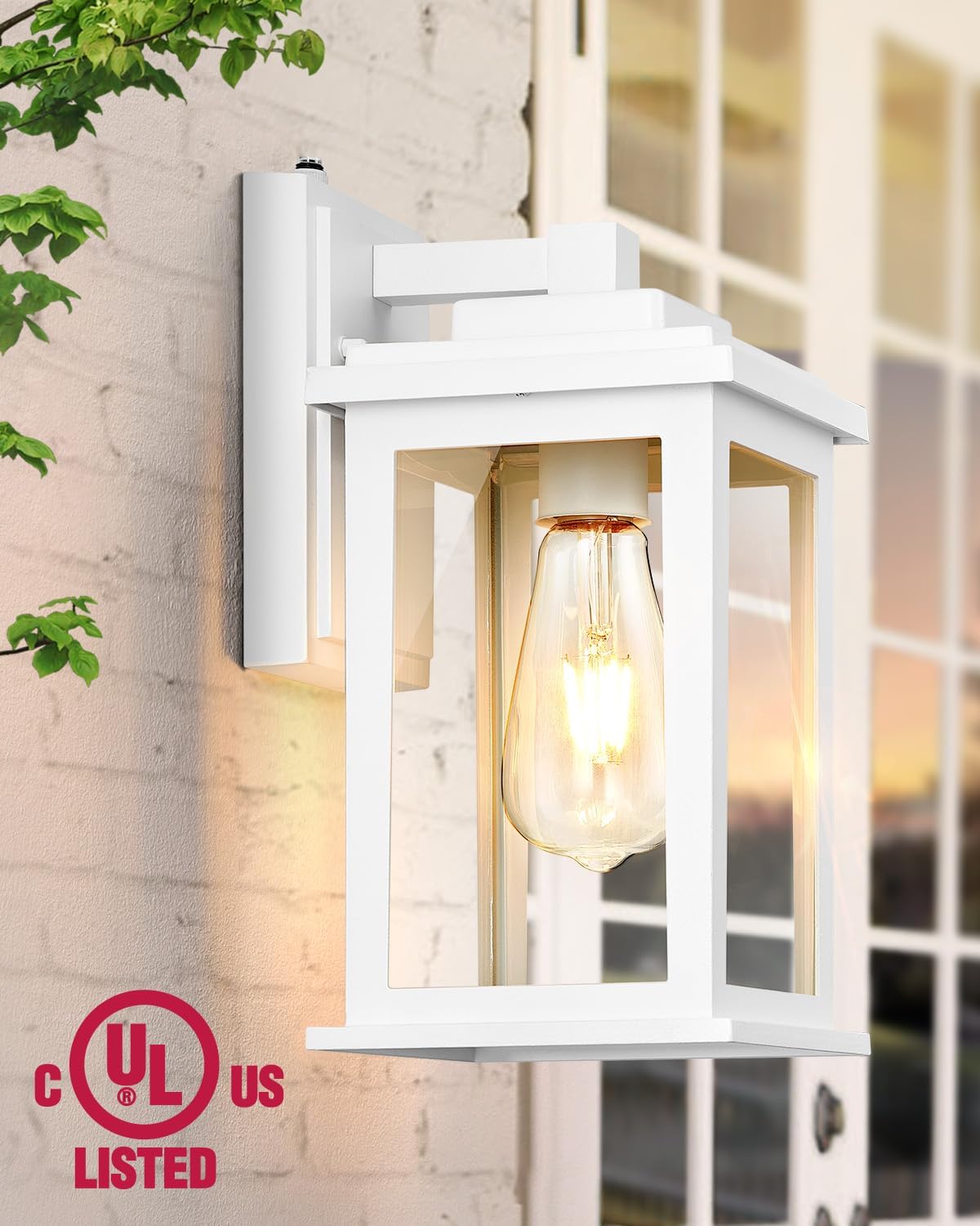 VIANIS White Outdoor Wall Lights, Dusk to Dawn Porch Lights, Anti-Rust Exterior Lighting Fixtures, Dusk to Dawn Outdoor Lighting with Tempered Glass for House, Porch, Garden, Hardwired, Non-Solar