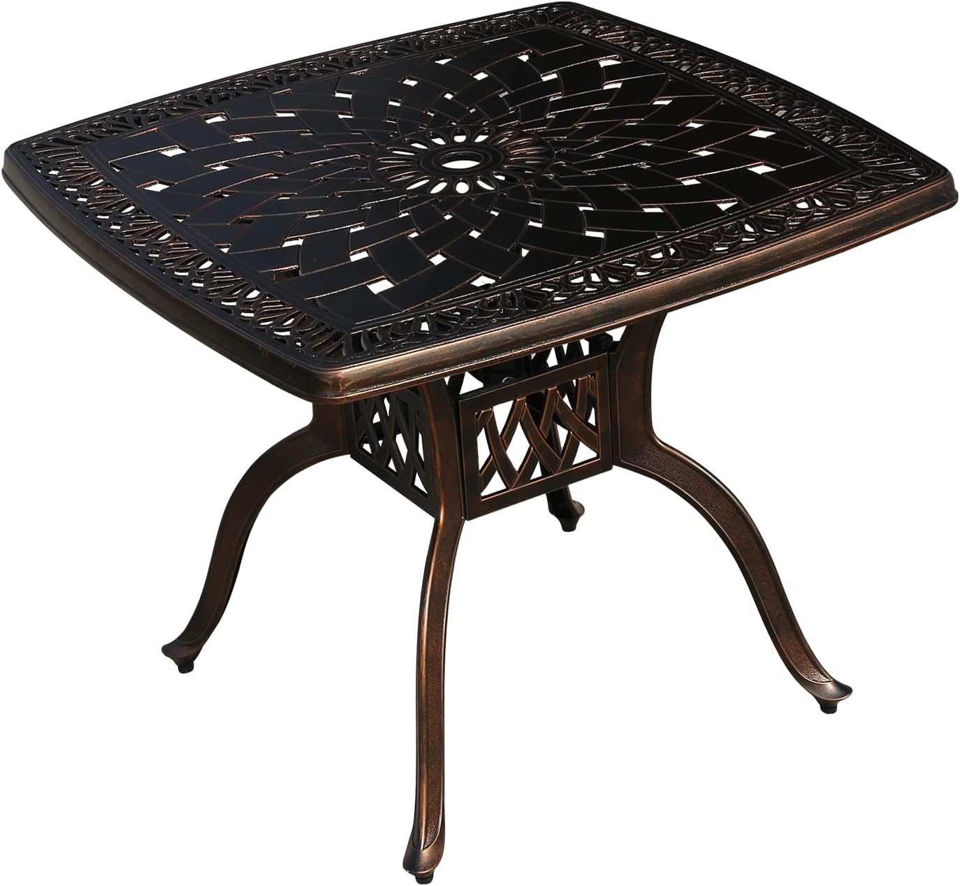 Outdoor Table Cast Aluminum Square Patio Table with Umbrella Hole All Weather Outdoor Dining Tables for Lawn Garden Backyard (90 * 90cm Woven Square Tables)