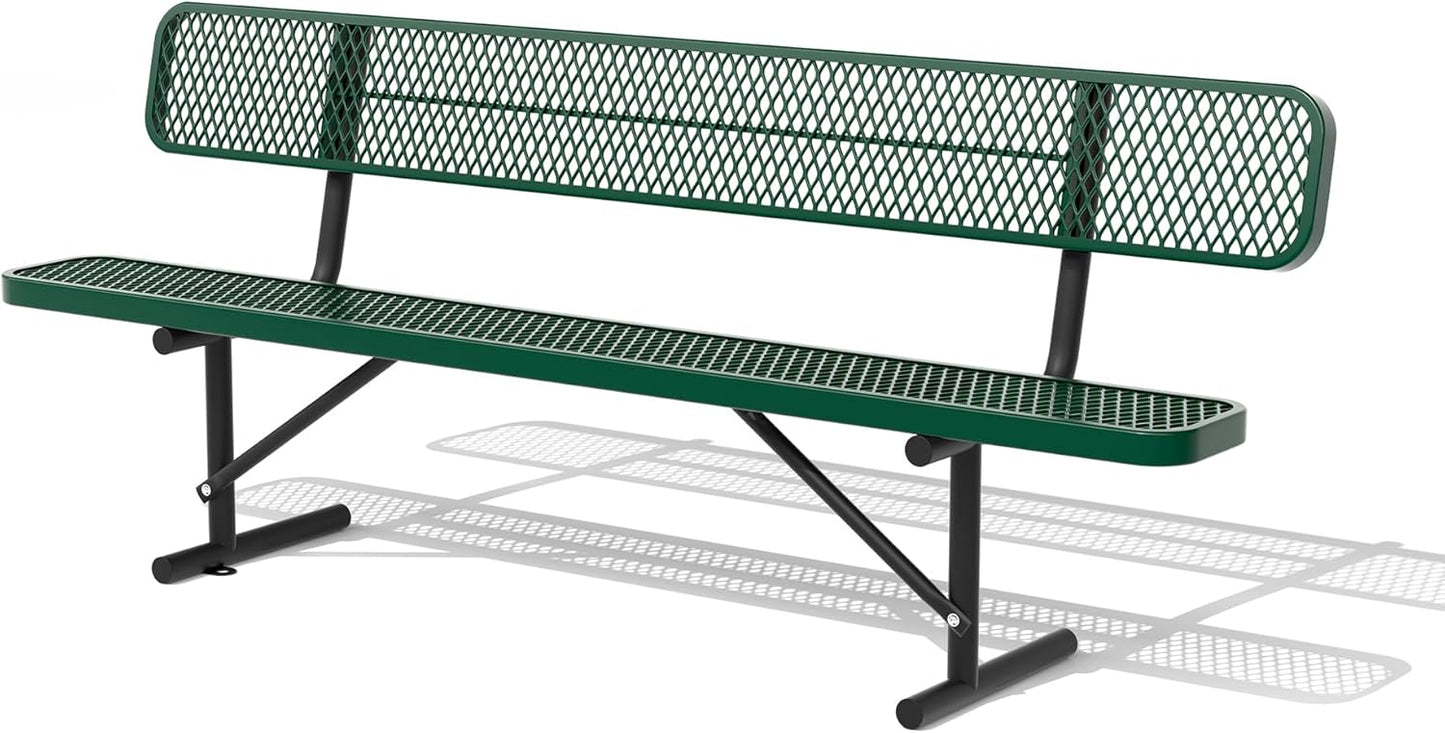 4/6/8 Feet Park Bench for Outside Heavy Duty Metal, Garden Benches Outdoor Bench with Backrest & Portable Frame, for Shopping Malls Stores Parks Patios Decks, Green