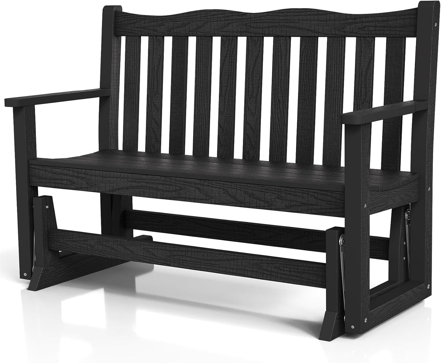 Stoog Outdoor Glider, All-Weather HIPS 2 Person Patio Glider Bench with 800 lbs Weight Capacity, Never Fade or Rot, for Garden, Backyard, Porch, and Deck, Black