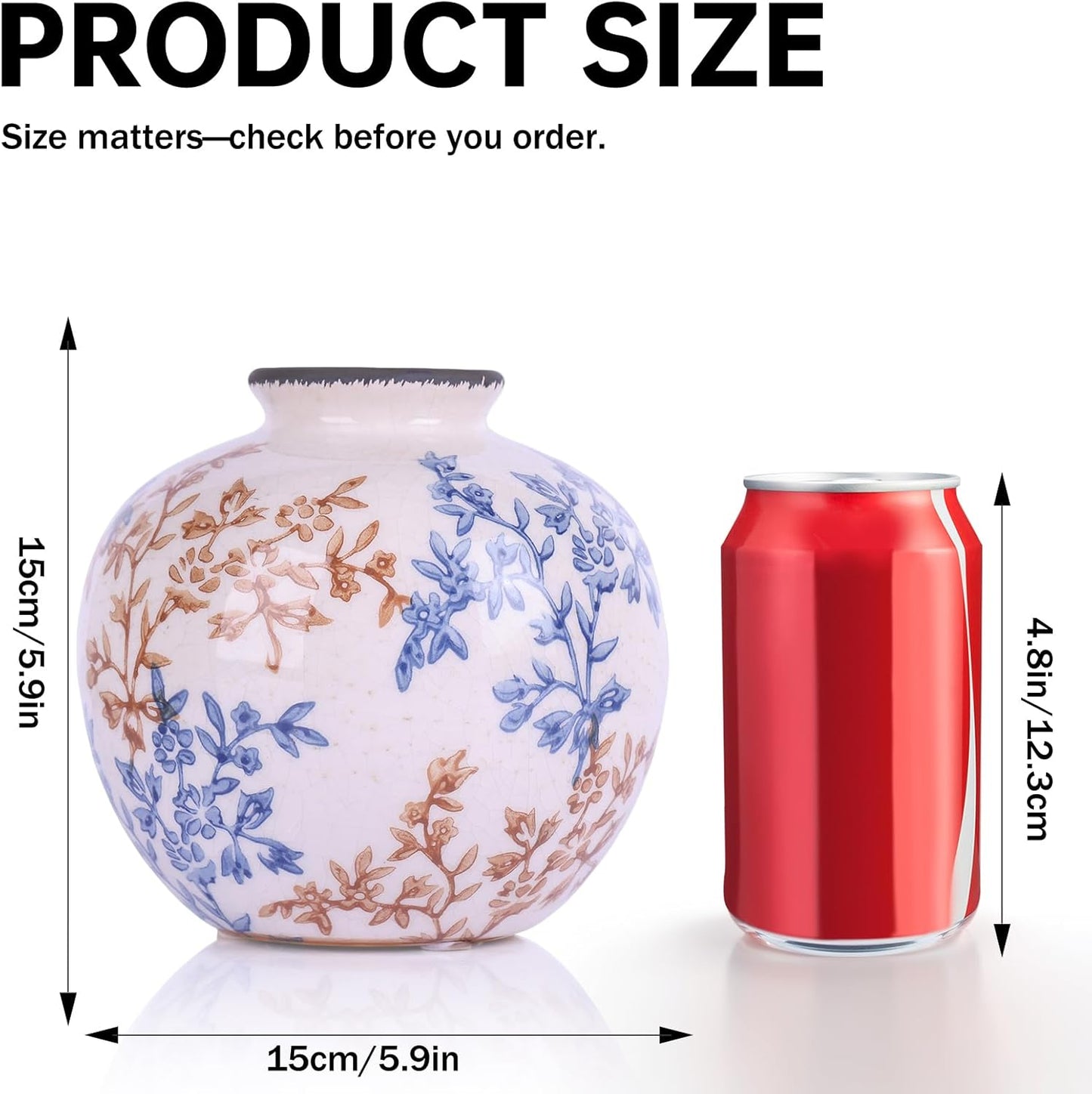 Blue-and-White Vintage Round vase, Chinese-Style Porcelain Blue vase, Suitable for Home Decor, Living Room Coffee Table, Office, Rustic Farmhouse Dining Table Centerpiece, and Tabletop Decoration.