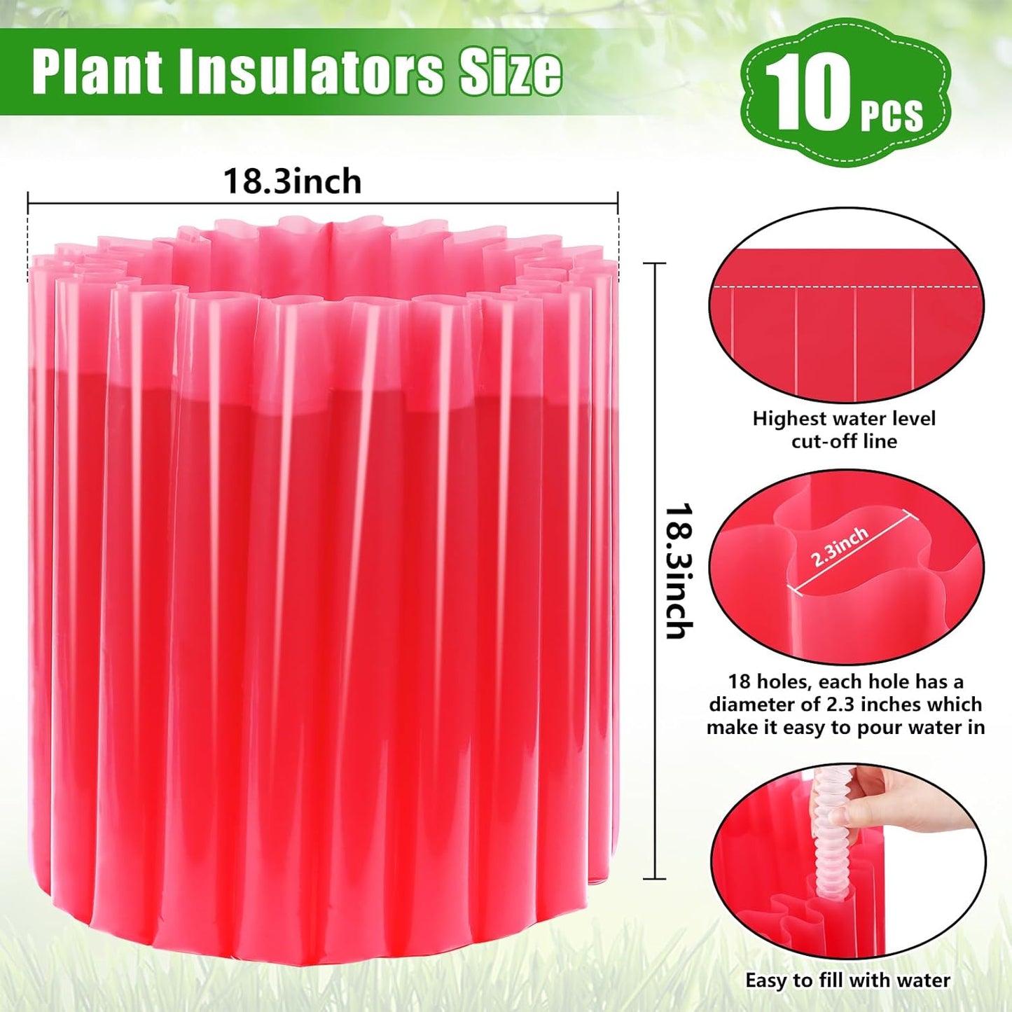 MJZ 10 Pack Walls of Water Plant Protectors, 18.3 x 18.3 Inch Reusable Wall of Water for Tomato Plants, Early Season Insulated Plant Protector Freeze Protection, Plant Covers for Winter Cold Weather