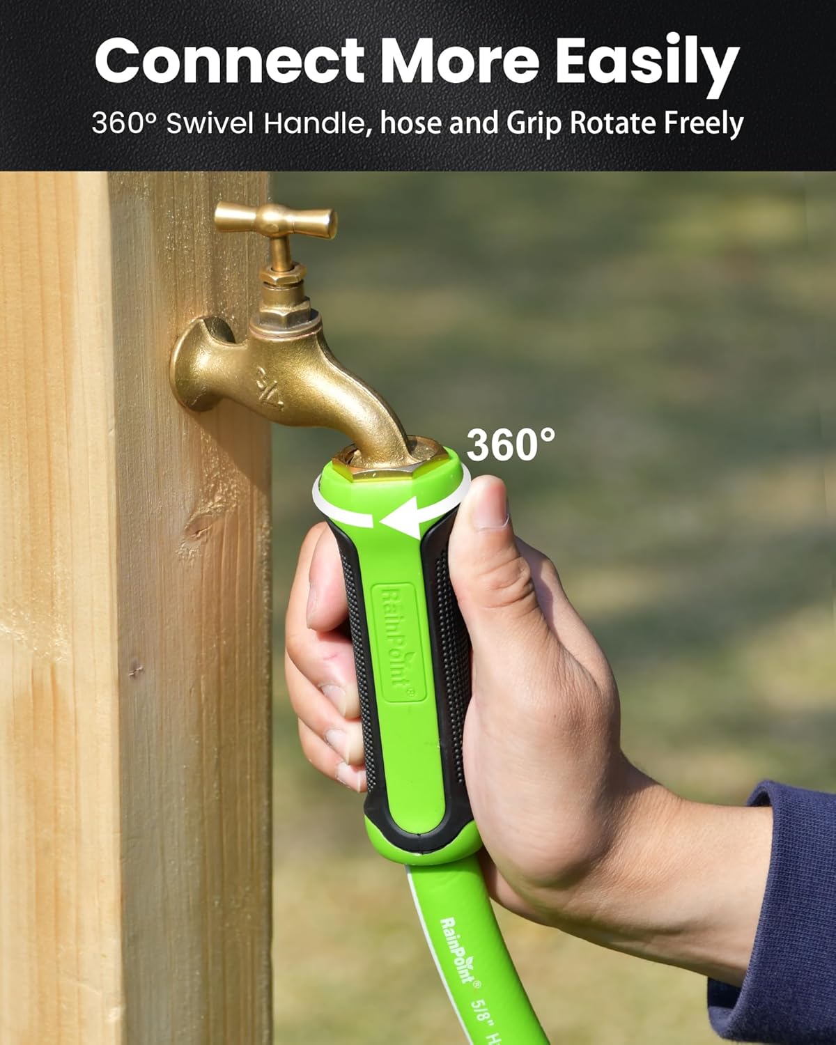 RAINPOINT Garden Hose 50ft - Flexible Heavy Duty Water Hose with Swivel Handle - Lightweight, Hybrid Rubber, 5/8", Male to Female