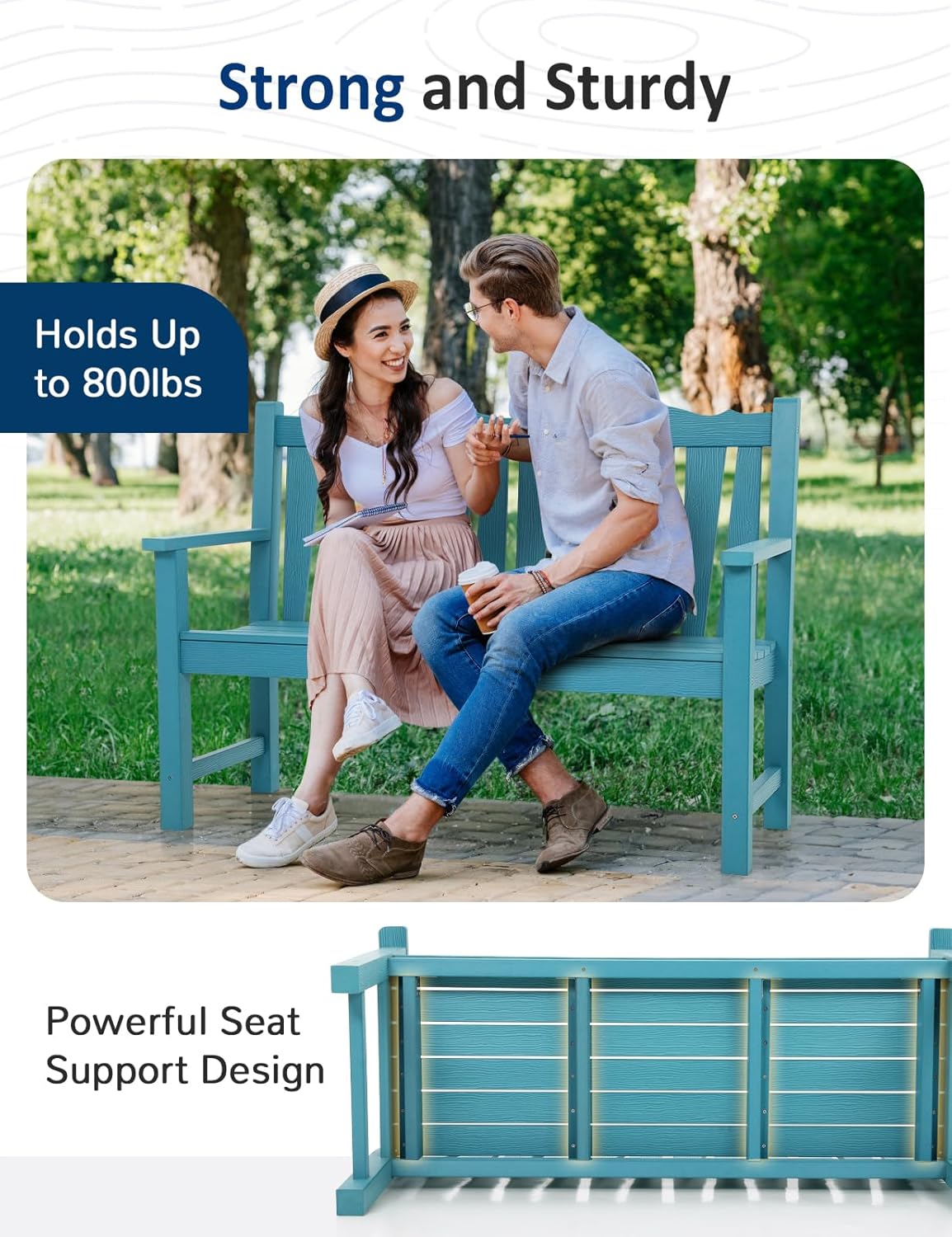 Outdoor Rocking Chairs Set, Weatherproof HIPS Outdoor Furniture, Include 2 Patio Rocking Chairs + Outdoor Bench, Suit for Garden, Porch, Lawn & Backyard(Lake Blue)