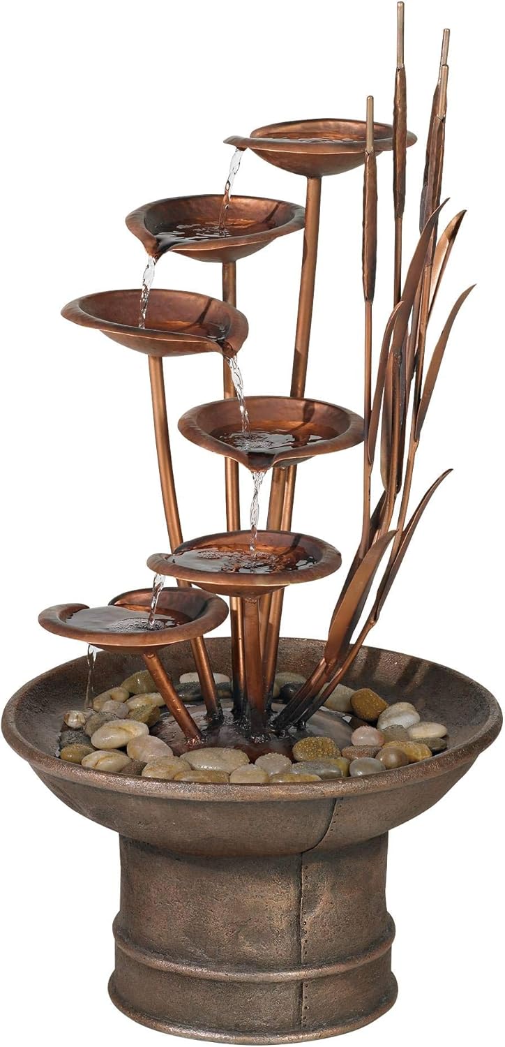 Ashton Water Lilies and Cat Tails 33" High Large Asian Indoor Outdoor Decor Resin Floor Fountain Standing Waterfall Tiered Water Feature for Outside Garden Patio Yard Backyard - John Timberland