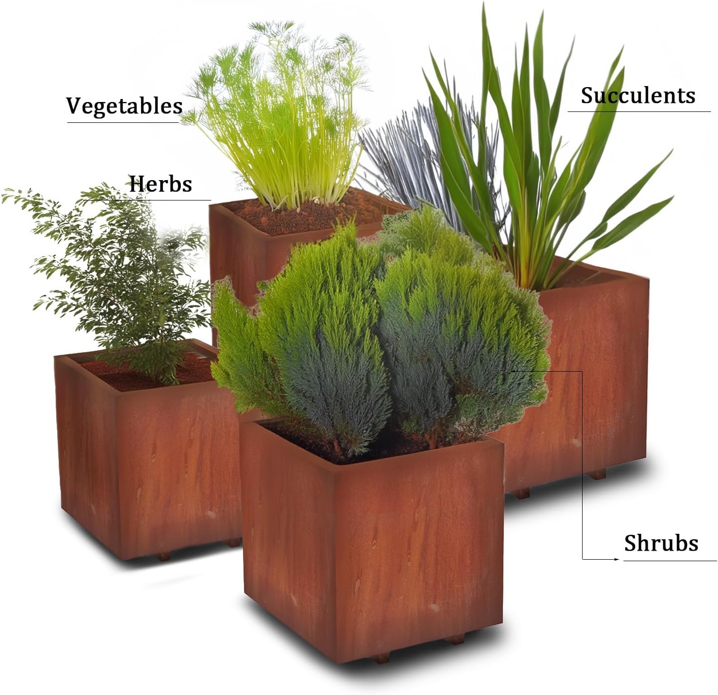 Corten Steel Cube Planter, 20in, Perfect for Patios & Terraces, Rust Patina Finish, Outdoor Box for Flowers, Trees & Shrubs