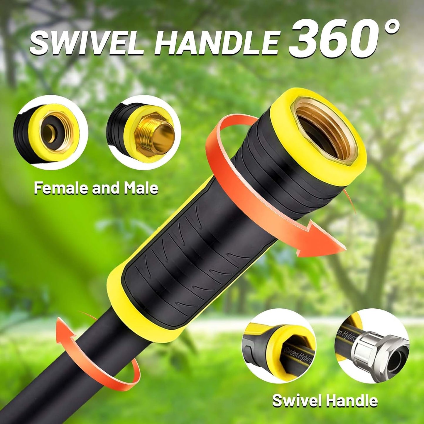 Garden Hose Set 200FT - PHLEX PRO Heavy-Duty Premium 5/8'' Rubber 3-Layer Water Hose - Innovation Flexible Hybrid Lightweight Water Hose with 10 Pattern Spray Nozzle, Full Brass Male to Female Fitting