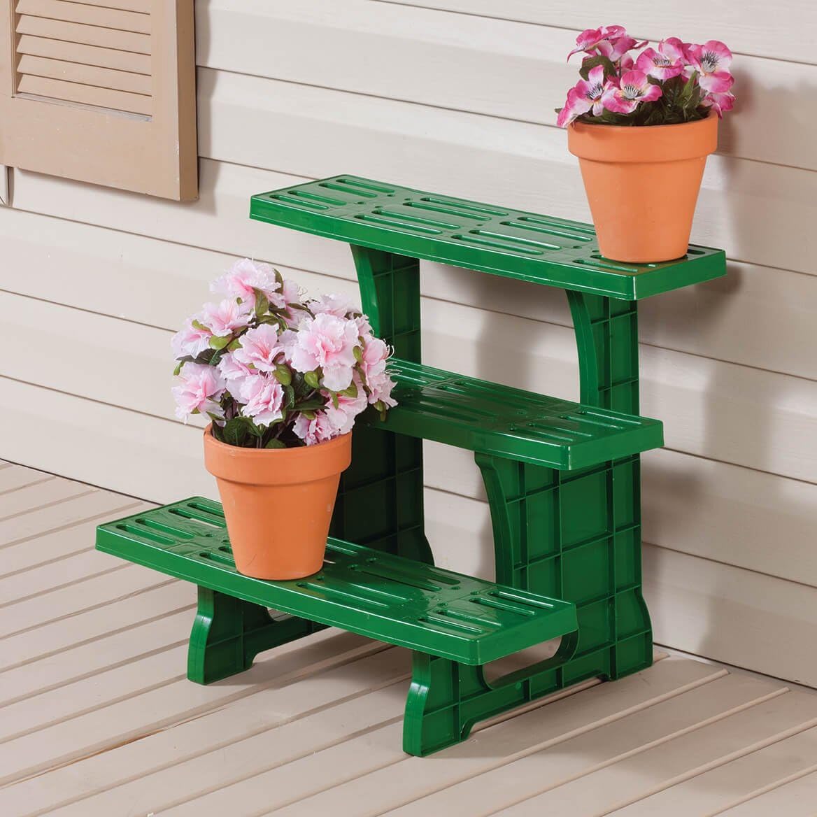 Miles Kimball 3-Tier Weatherproof Plastic Garden Stand – Lightweight, Indoor/Outdoor Plant Stand with 3 Shelves, Space-Saving Design w/Drainage Holes, Easy Assembly