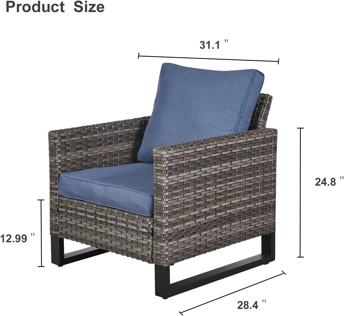 HUMMUH Patio Chairs Set of 2 PE Wicker Outdoor Dining Chairs High Back Deep Seating Porch Chairs with 4inch Seat Cushions