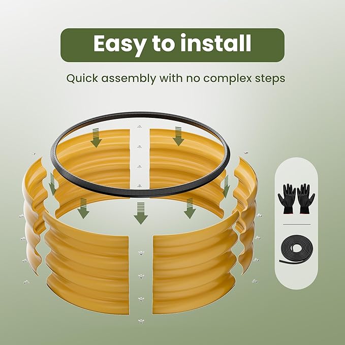 ZXZYHFTY Round Galvanized Raised Garden Bed kit,Yellow Outdoor Garden Raised Planter Box, Round Large Metal Raised Garden Beds for Vegetable 2 * 2 * 1ft 2 Pcs