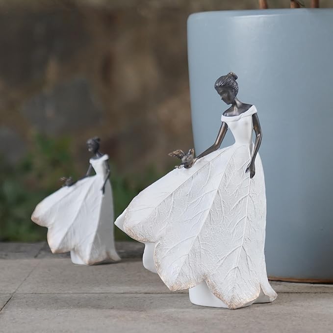 Guichifun Fairy Statue Collection Home Decoration - White Leaf Angel Girls Resin Living Room Bookshelf Decor Garden Outdoor Bathroom Decorations Figurines Gift 5.5 x 3.25 x 8 Inch