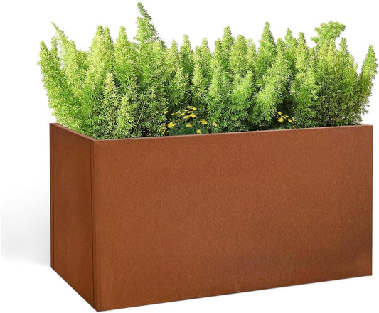 Corten Steel Corner Metal Planter Box Garden Steel Planter Pot for Patio Modern Farmhouse Rustic Design (L36 x W12 x D16, Rusted)