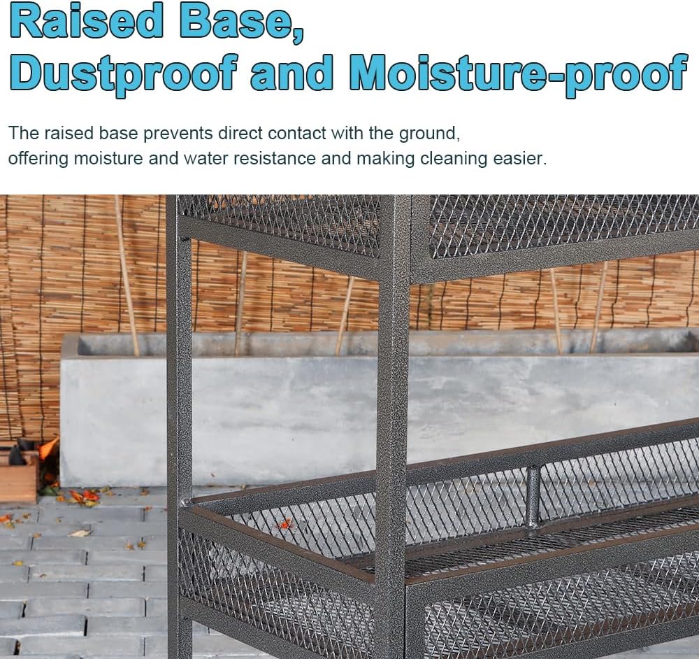 Outdoor Heavy-Duty 3-Tier Moving Garden Cart Sturdy Metal Plant Stand with High-Capacity Load & Rotating Wheels