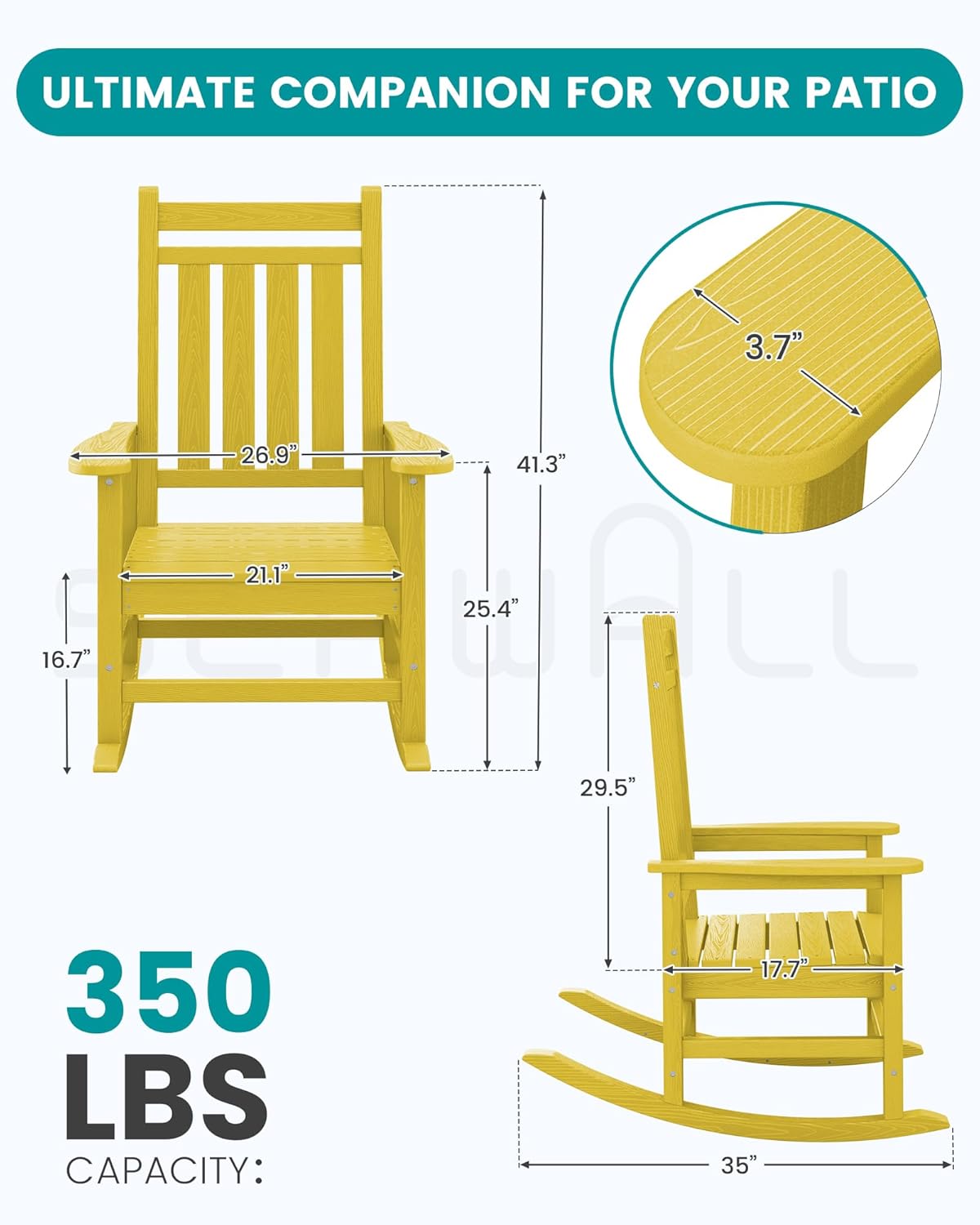 SEWALL HDPE Rocking Chair, Oversized Outdoor Rocking Chair for Adults, Patio Rocker for Porch, Yellow