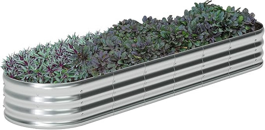 zizin Galvanized Raised Garden Bed Metal Oval Raised Garden Beds Outdoor Planter Box for Vegetables (8x2x1FT, Silver)
