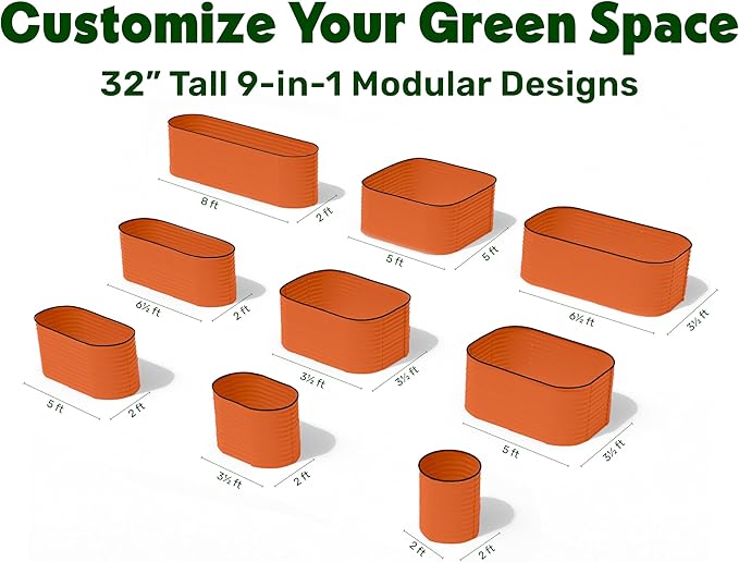 9-in-1 Galvanized Raised Garden Beds Outdoor // 8×2×2.5 ft Modular Planter for Gardening, Vegetables, Flowers // 32" Extra Tall Metal Raised Garden Bed (Orange) // Patented Design Planter Box