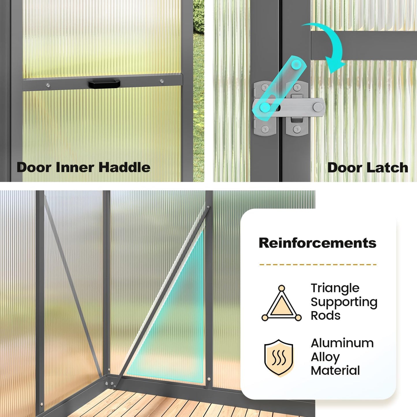 KING BIRD Greenhouse for Outdoors, 4x6 FT Polycarbonate Walk-in Green House, Quick-Setup Aluminum Frame UV Resistant Panel for Outside Garden Backyard W/ Lockable Screen Door, Vent, Black