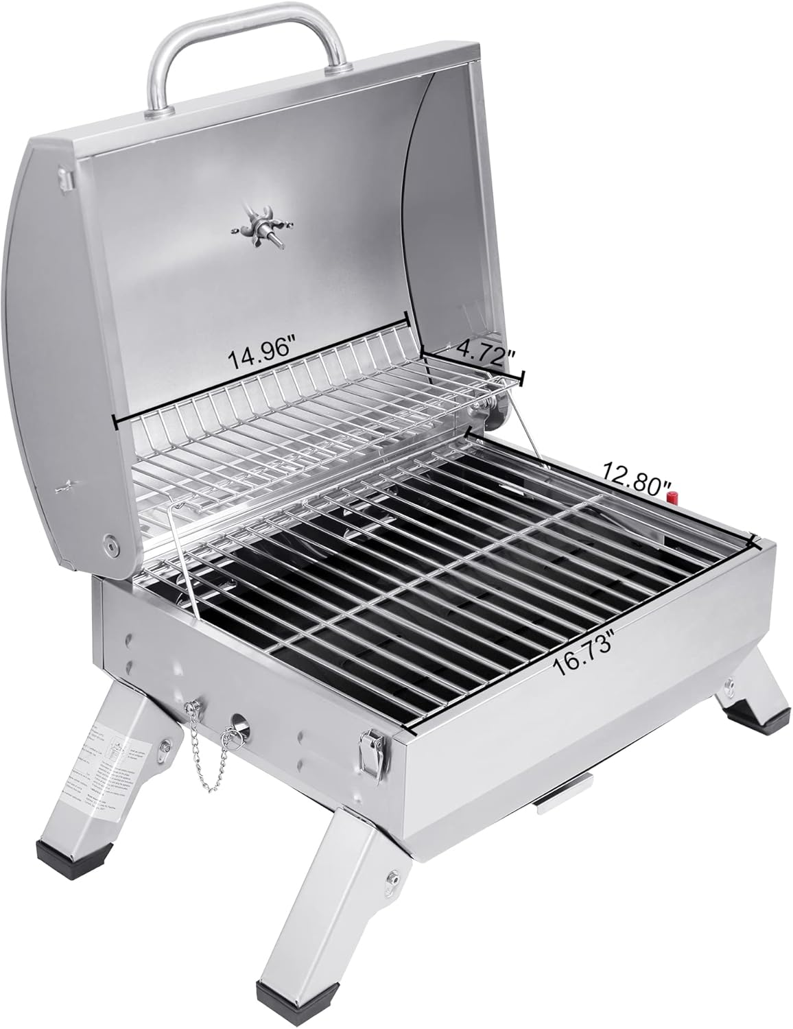 Royal Gourmet GT1001 Stainless Steel Portable Grill, 10000 BTU BBQ Tabletop Gas Grill with Folding Legs and Lockable Lid, Outdoor Camping, Deck and Tailgating, Silver
