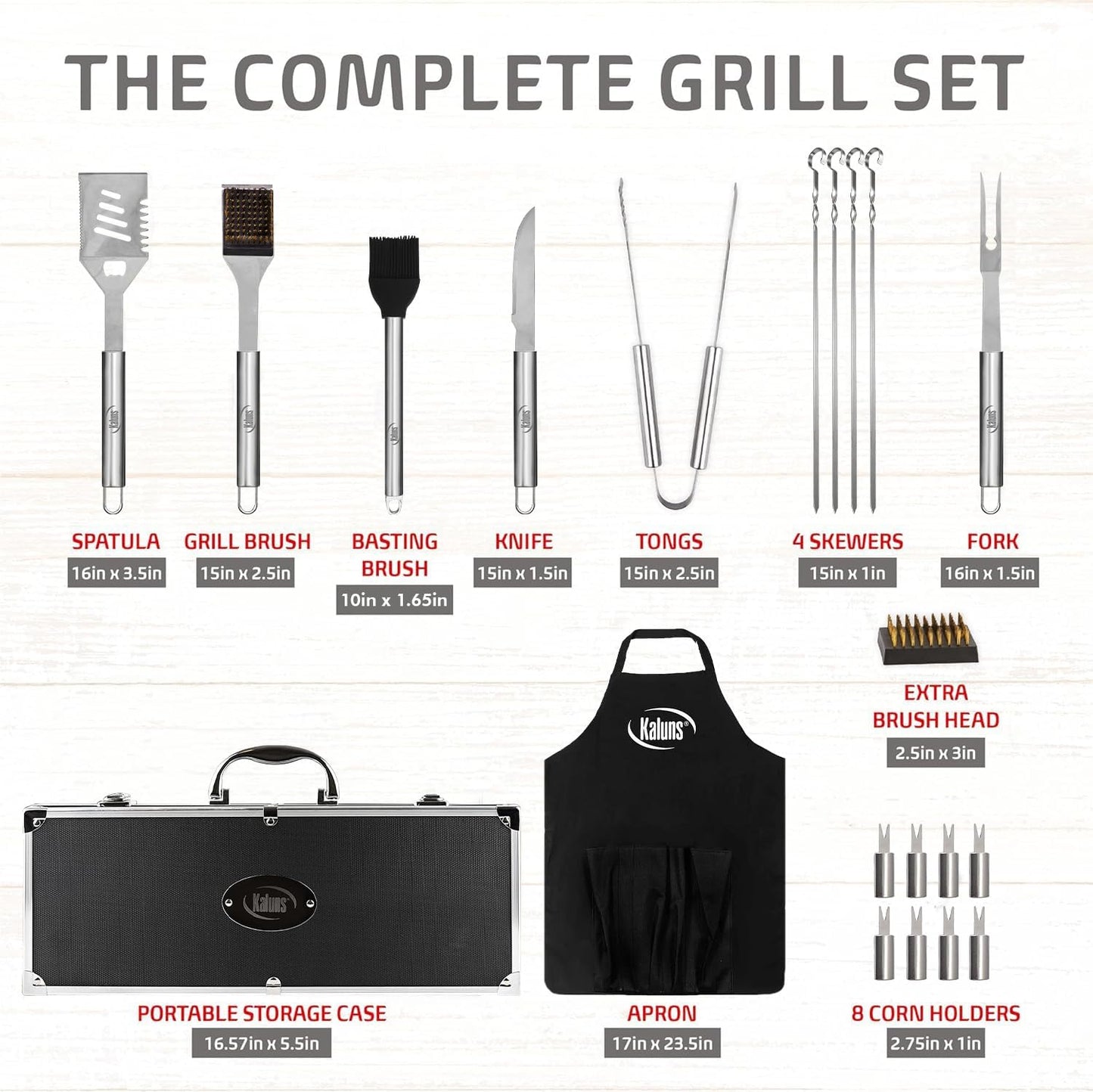 Kaluns Grilling Accessories, Birthday Gifts for Men Grilling Gifts, Heavy Duty Stainless Steel BBQ Grill Tools Set for Outdoor Grill with Aluminum Case and Apron, Husband Dad Gifts for Christmas