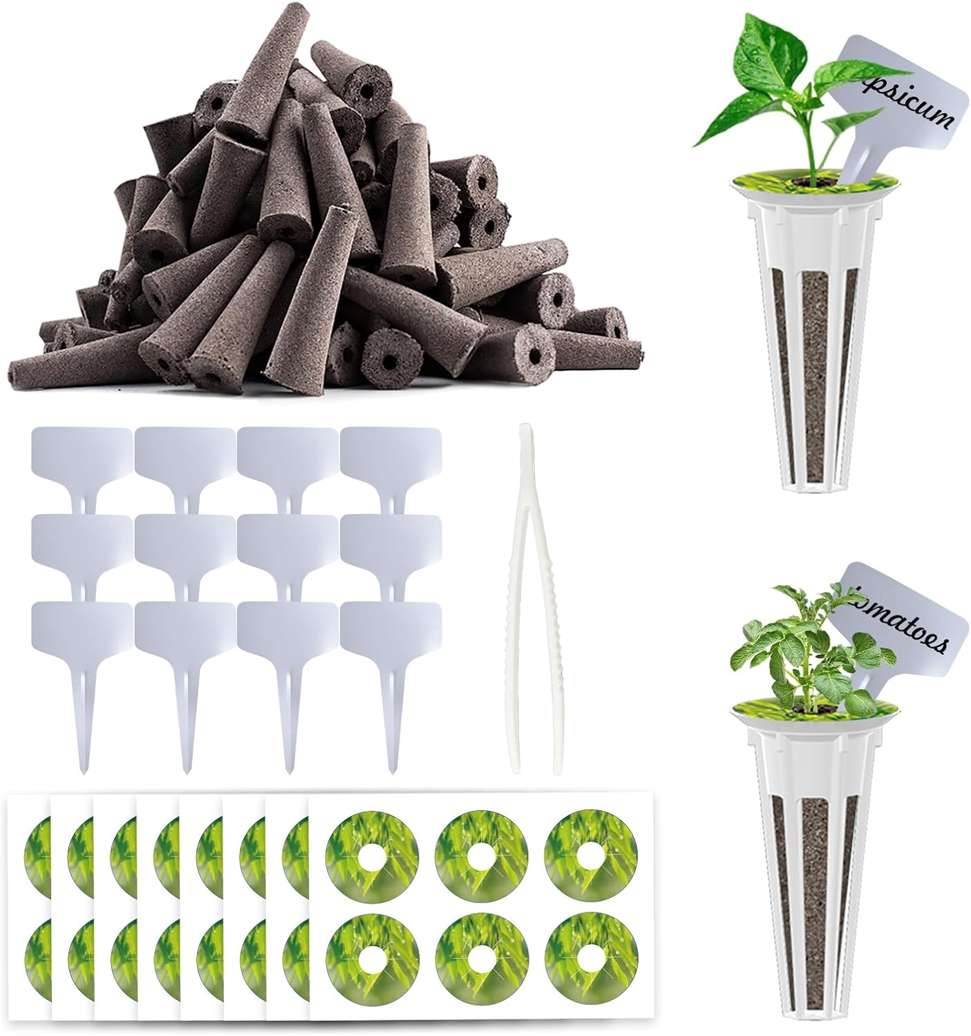 109 Pack Hydroponic Pods Supplies for Aerogarden Pods, Grow Sponges for Hydroponics, Seed Pods Kit with 48 Grow Sponges, 48 Pod Labels,12 Plant Labels, 1 Tweezer for Hydroponic Indoor Garden System
