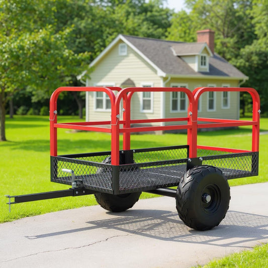 ATV Trailer Pull Behind Dump Cart, 1700lbs 17 Cubic Feet, Heavy Duty Yard Garden Trailer with Removable Sides and 2 Tires for Lawn Mower, Tractor