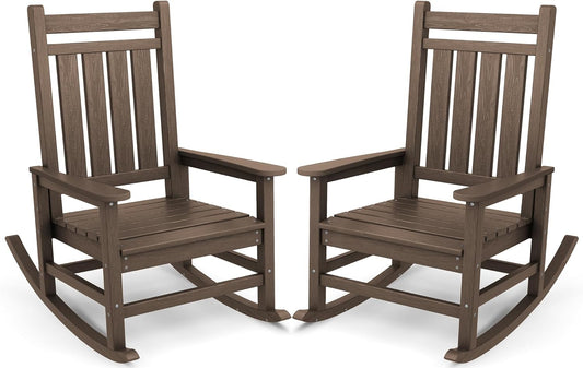 SERWALL Oversized Outdoor Rocking Chair Set of 2, HDPE Rocker for Adults, Patio Rocking Chairs for Porch, Coffee