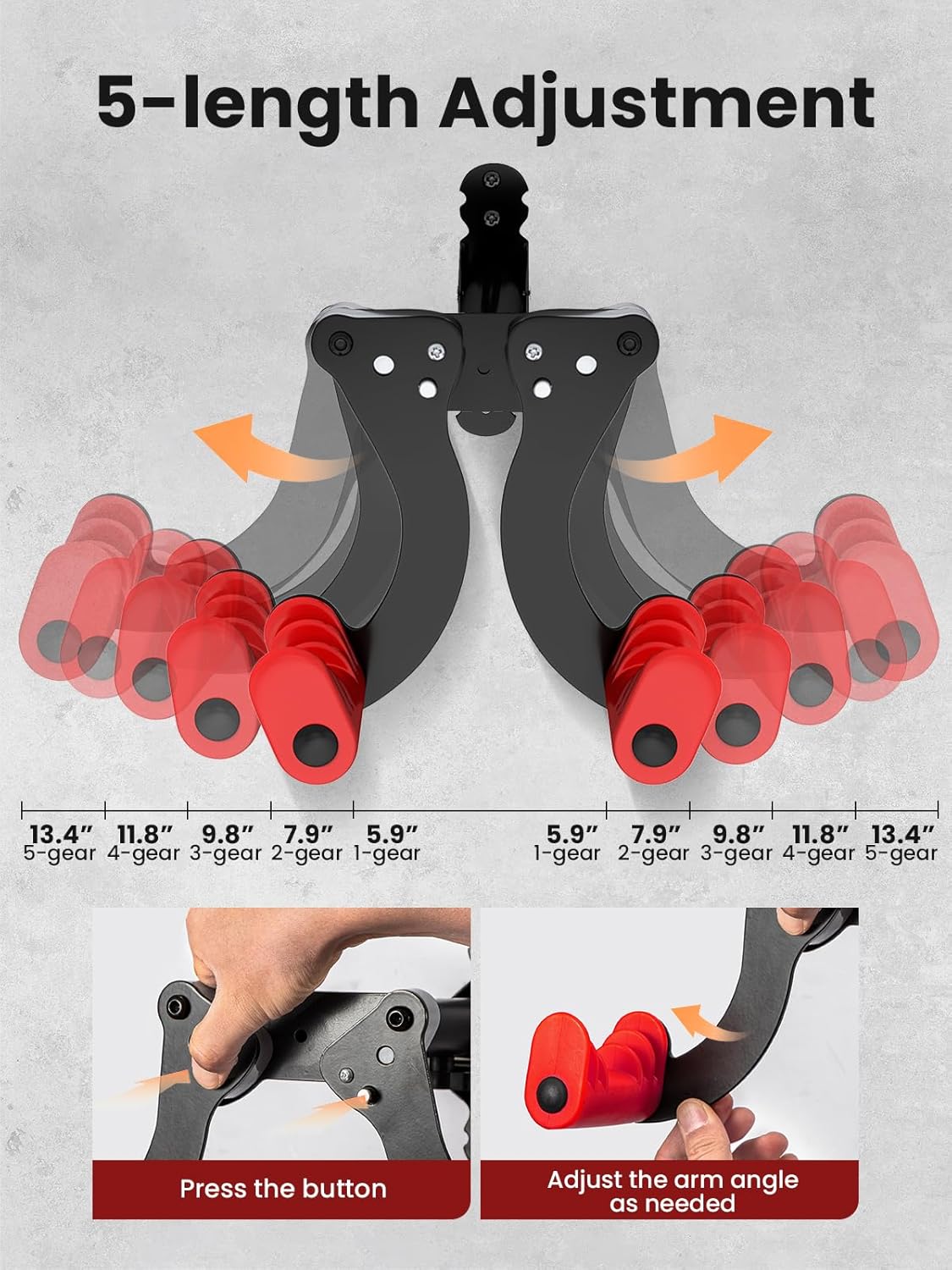 YORKING Bike Wall Mount, Horizontal Wall Mount Hanger Holds Up to 55Lbs Bike Indoor Storage Rack Hook with 5 Adjustable Levels, Extends to Fit 32.6" Handlebars for 1 Bicycle in Home Garage – Red