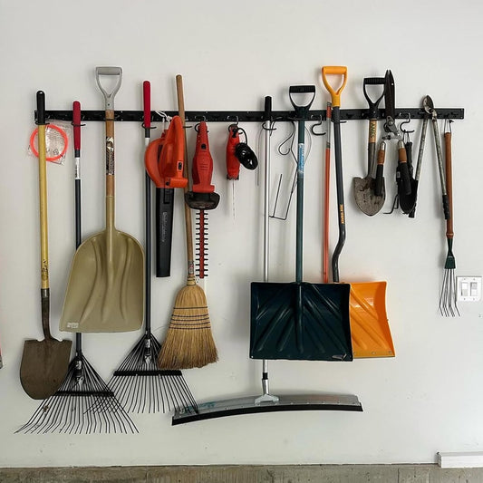 WellMade 64'' Adjustable Garden Tool Organizer, Garage Storage System with Hooks, Wall Mount Tool Organization Rack, Black