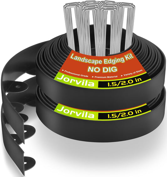 Landscape Edging, 1.5" x 60' Plastic Garden Edging with 60 Pcs Metal Spikes, Flexible Garden Border for Lawn, Landscaping, Flower Beds