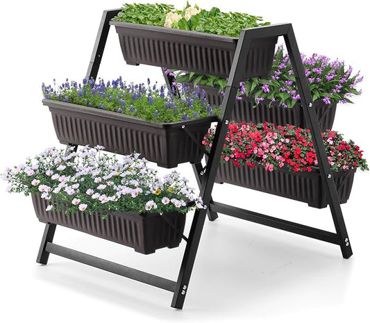 Raised Garden Planter Bed, Tiered Planter Stand with 5 Boxes (Brown), 26" Long*36.5" Wide*31" Tall, Good for Herbs, Flowers, or Vegetables in Patio Balcony Indoor Outdoor