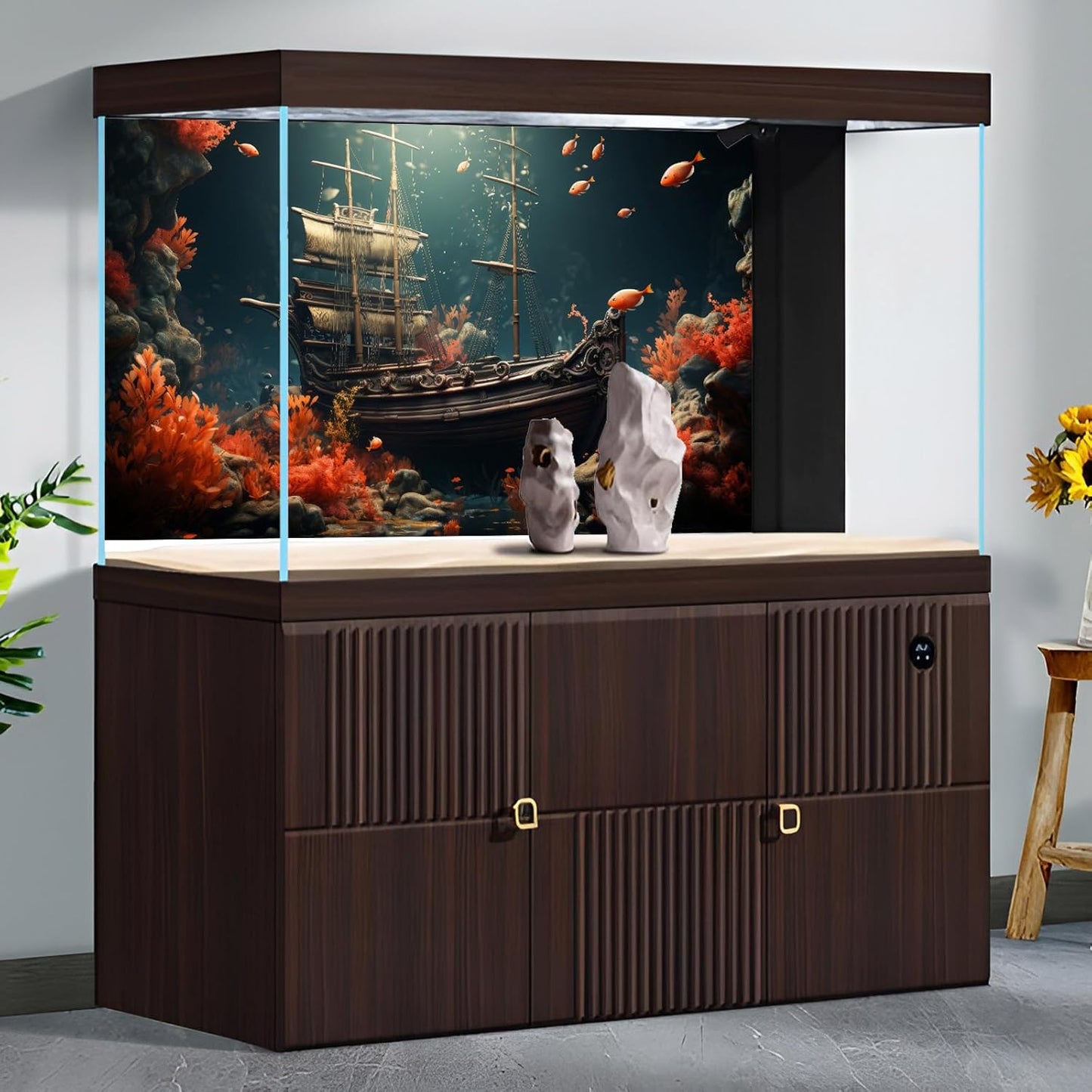 Pirate Shipwreck Aquarium Background Under The Sea Coral Reefs Fish Tank Background Underwater Sunken Ship Landscape Terrarium Background Tropical Sea Marine Life Aquarium Tank Background 48x20in
