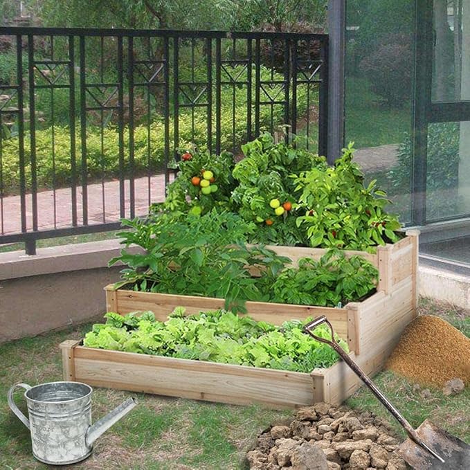 Yaheetech 3 Tier 47 x 47 x 22in Raised Garden Bed Horticulture Outdoor Elevated Flower Box Tiered Garden Bed Wooden Vegetables Growing Planter for Backyard/Patio/Gardener