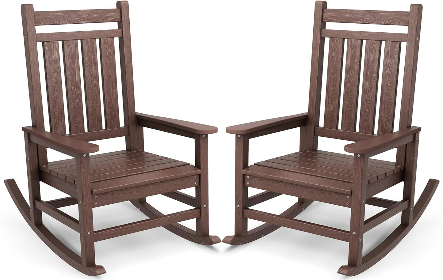 SERWALL Oversized Outdoor Rocking Chair Set of 2, HDPE Rocker for Adults, Patio Rocking Chairs for Porch, Brown