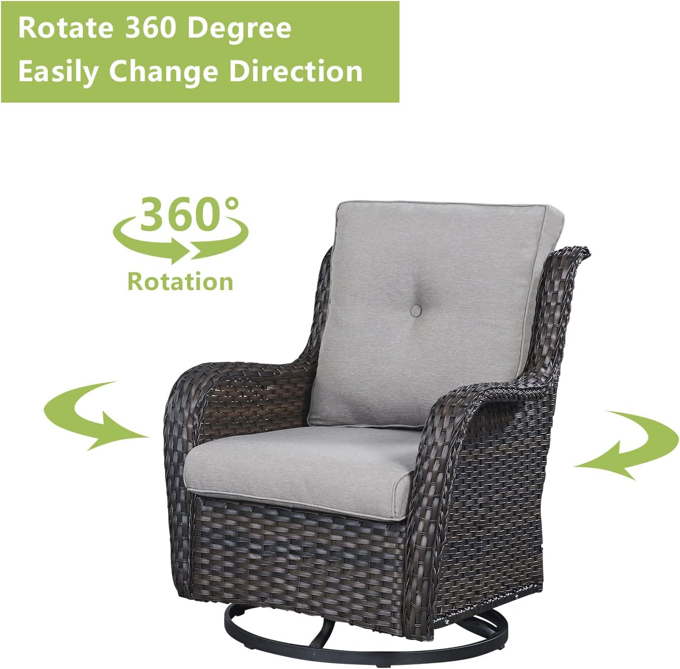 Outdoor Wicker Patio Furniture Set - 5 Pieces Rattan Patio Conversation Set with 2 Rocking Swivel Chairs,2 Ottomans and 1 Side Table for Porch Deck Backyard Garden(Brown/Grey)