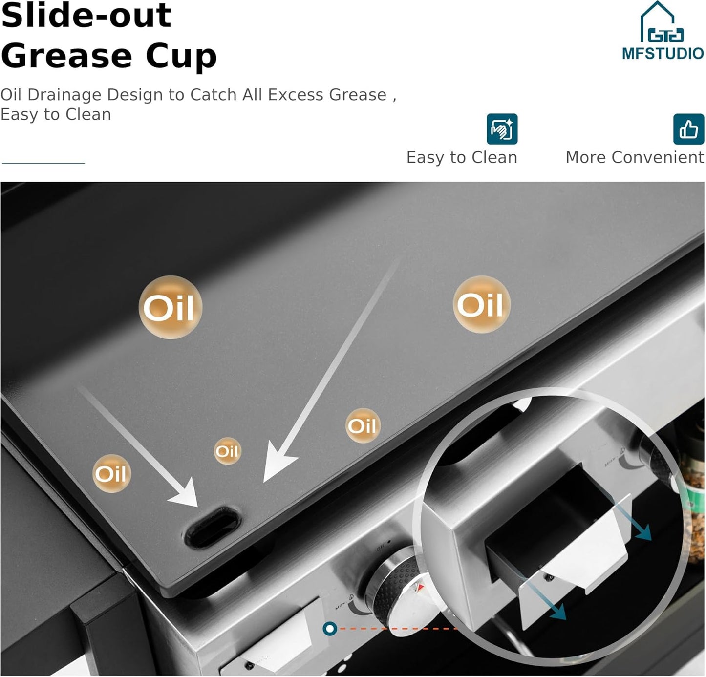 MFSTUDIO 27 Inch Flat Top Propane Gas Griddle Grill, Ceramic Coated Cast Iron Pan, Outdoor Flattop Grill with Lid for Cooking