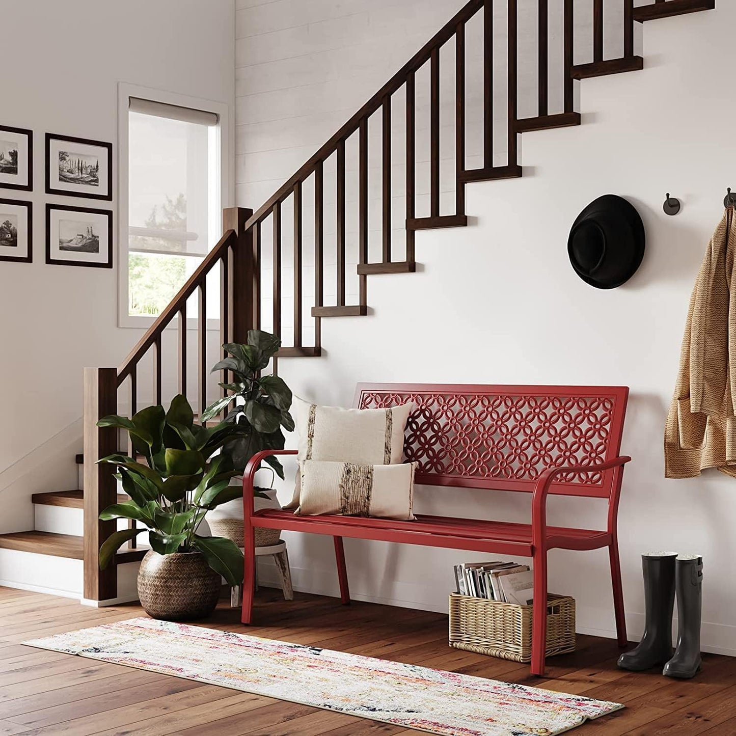 Grand patio 50" Outdoor Bench Garden Bench with Armrests Bench for Outdoors Lawn Yard Porch Red