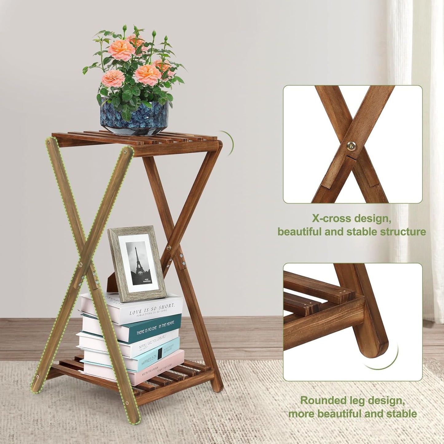 Plant Stand Indoor,Wooden 2 Tier Plant Stands,Corner Square Plant Shelf,Rustic Flower Stand Tall Plant Holder for Living Room Bedroom Balcony Office
