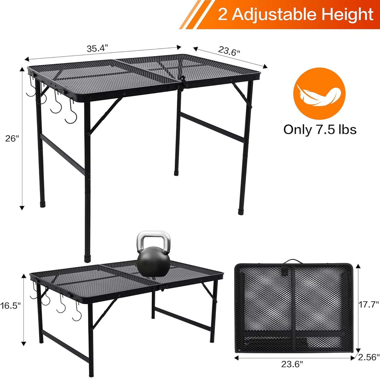 Outdoor Grill Camping Folding Table 3 Ft, Aluminium Picnic Table - Portable, Lightweight, Compact & Height Adjustable Collapsible Patio BBQ Garden Table