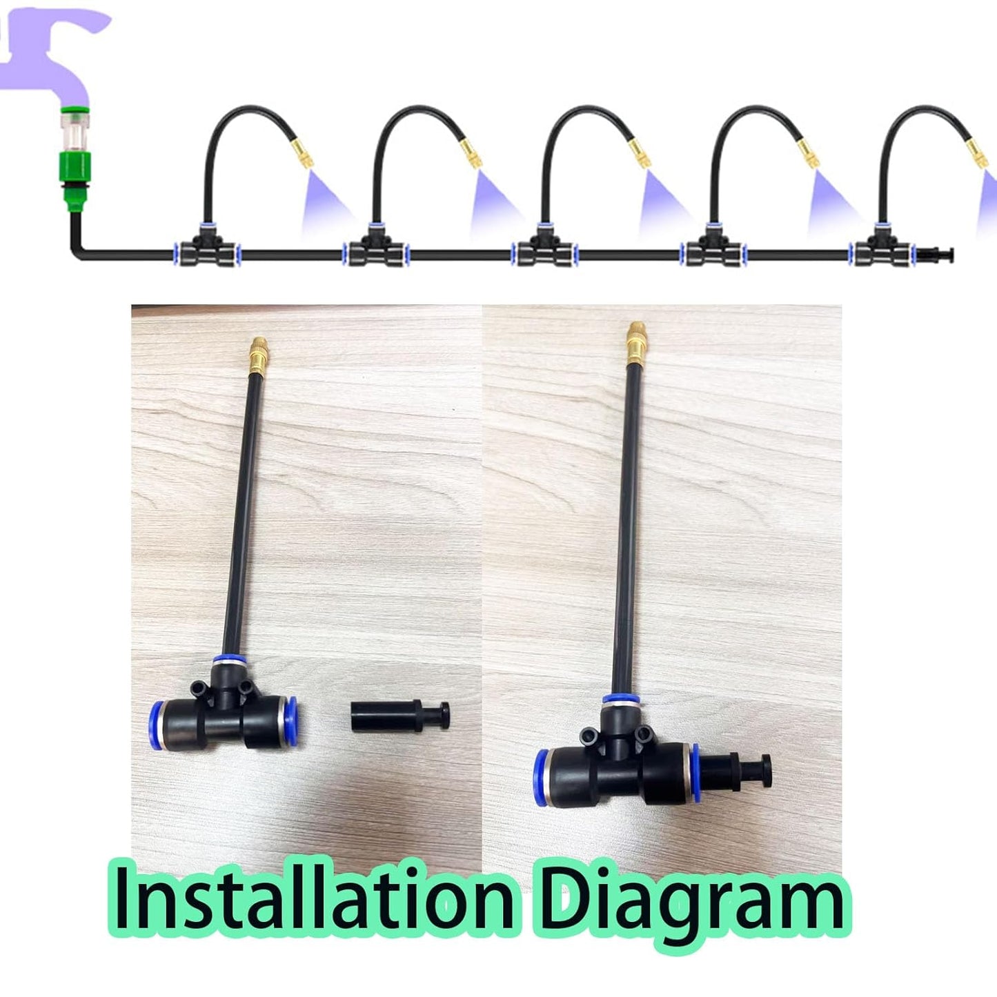 Automatic Greenhouse Drip Irrigation Kit with 20 Brass 360° Adjustable Nozzles 65FT 1/2" Tubing & Misting System for Outdoor Plants, Hydroponics,Raised Beds & Flower Gardens-Easy Setup & Water Saving