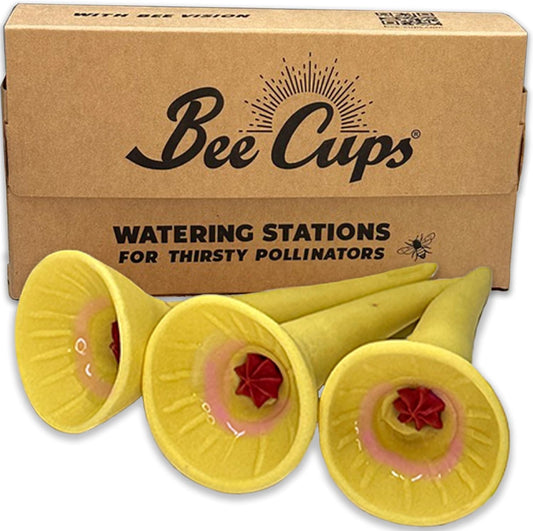 3 Pack, Bee Watering Station, Butterfly Feeder, Bee Feeder, Garden Decor, Bee Decor, Outdoor Garden Decor, Plastic Free, Handmade from Porcelain (3, Bees Knees Yellow)