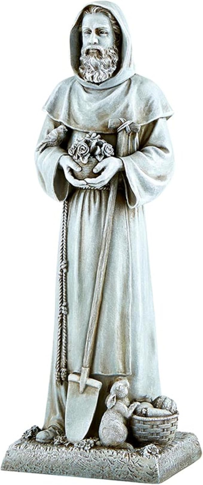 Garden Statue - Stone-Resin Saint Fiacre Indoor/Outdoor Catholic Sculpture, 12" Tall