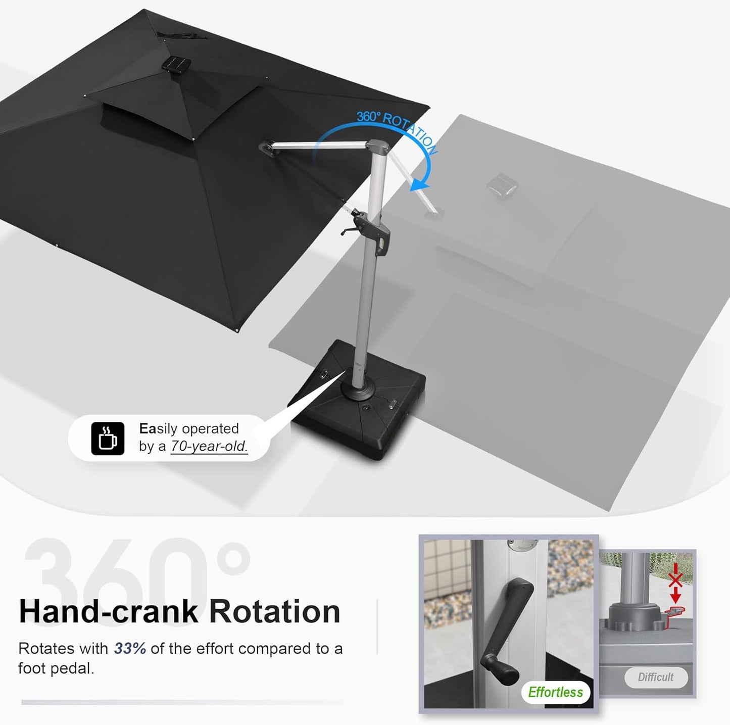 PURPLE LEAF 11 Feet Double Top Deluxe Solar Powered LED Square Patio Umbrella Offset Hanging Umbrella Outdoor Market Umbrella Garden Umbrella, Black