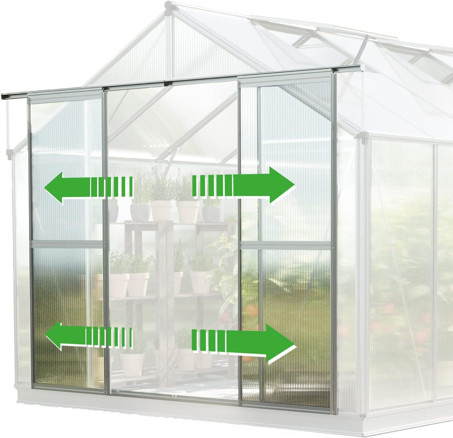 Greenhouse Topas 3 Aluminum Frame 7.4 x 6.4 ft Approx. 8 mm Polycarbonate Panels - with Bonus Base Frame and Automatic Vent Opener